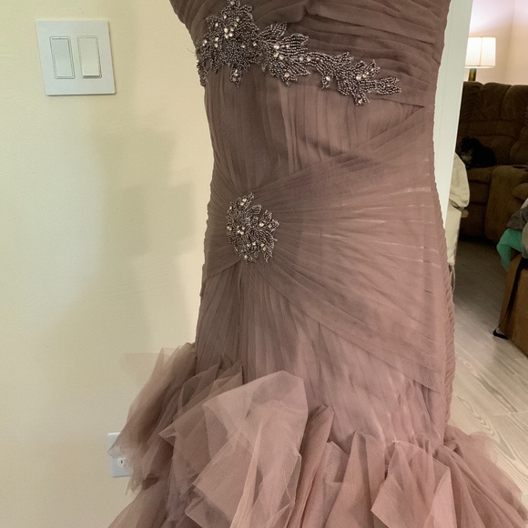 Ruffles and ruching with slight train. - Picture 7 of 12